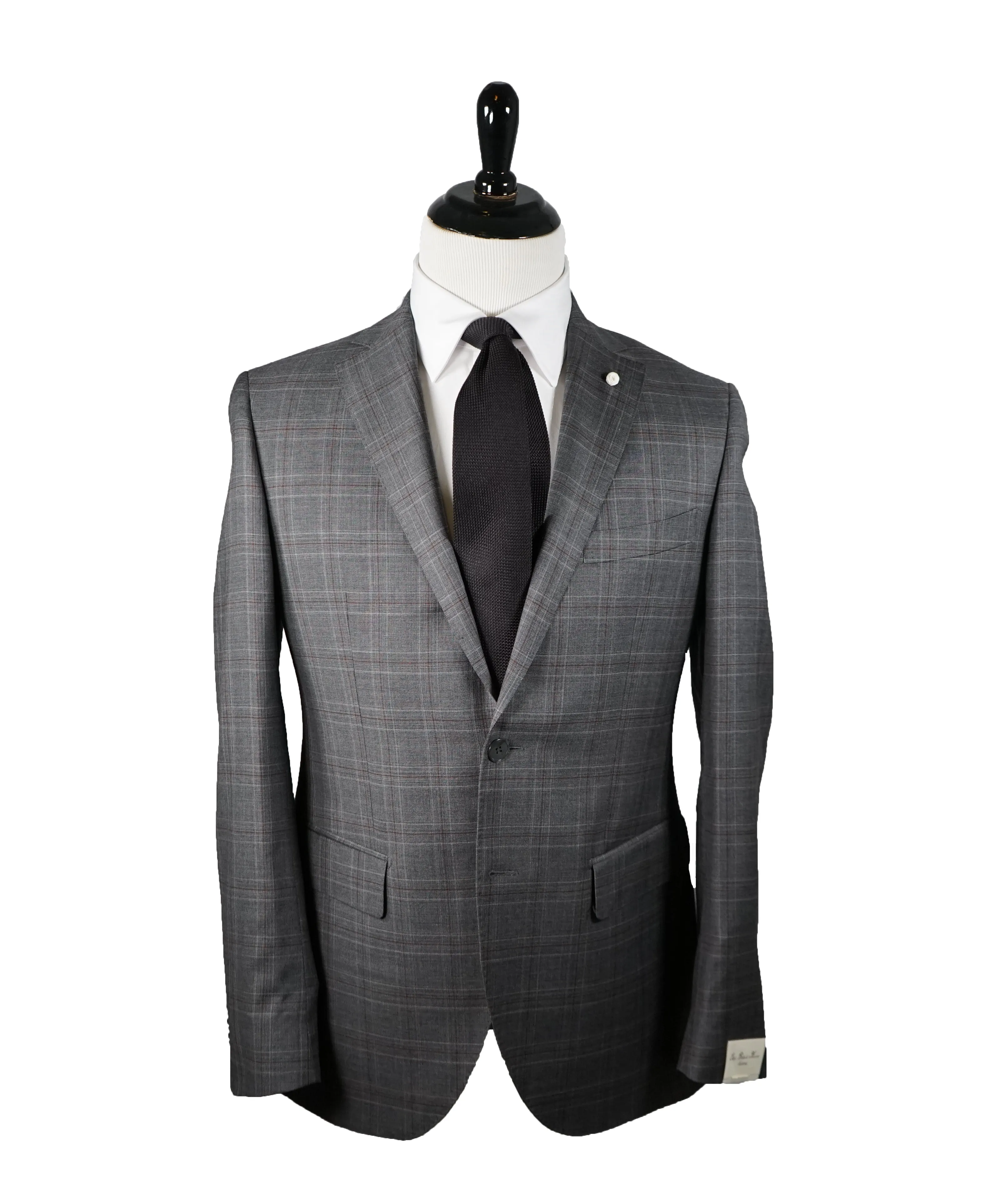 LUIGI BIANCHI MANTOVA - Bold Gray & Pumpkin Plaid With MOP Buttons - 38R