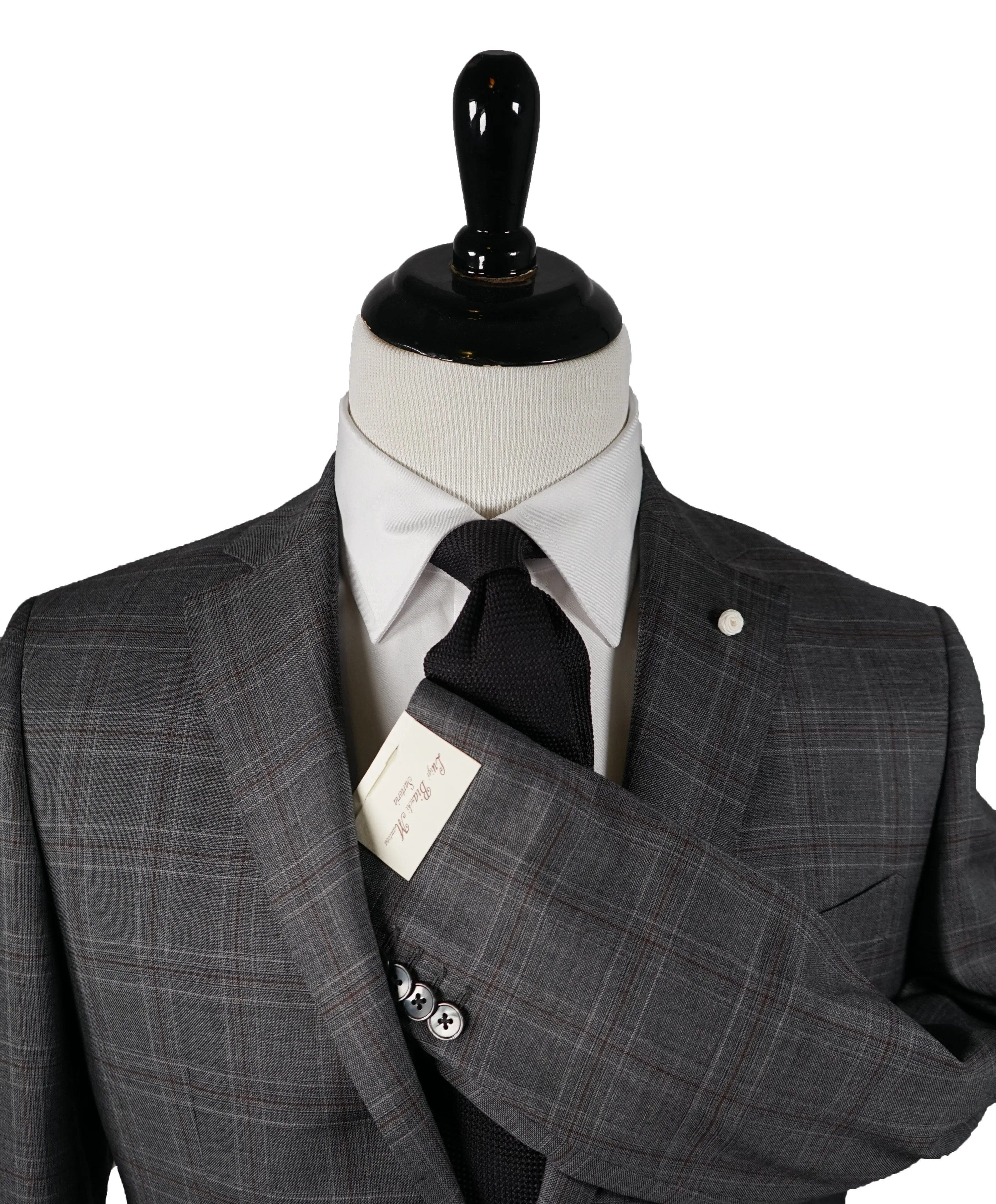 LUIGI BIANCHI MANTOVA - Bold Gray & Pumpkin Plaid With MOP Buttons - 38R