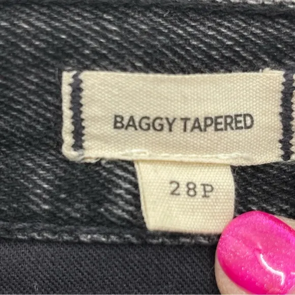 Madewell Baggy Tapered Jeans Black Relaxed Fit High Waisted Size 28P
