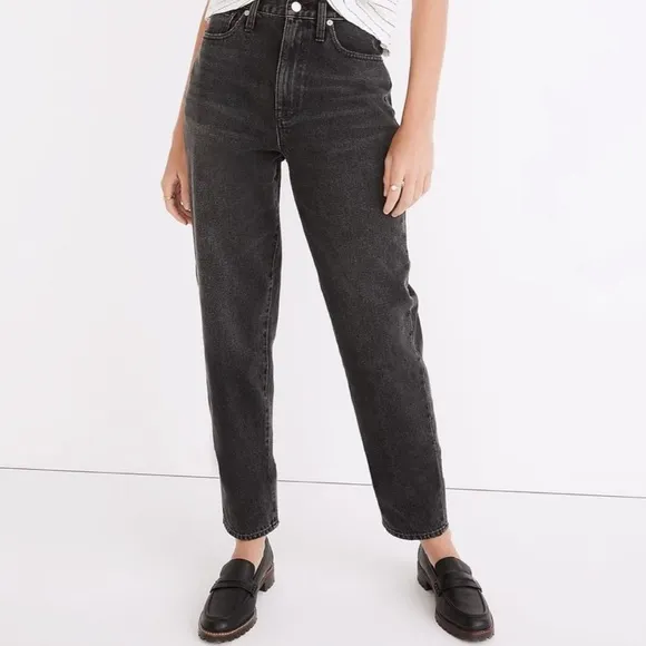 Madewell Baggy Tapered Jeans Black Relaxed Fit High Waisted Size 28P
