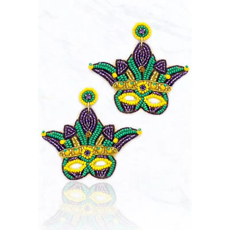 Mardi Gras Mask Seed Bead Drop Earrings