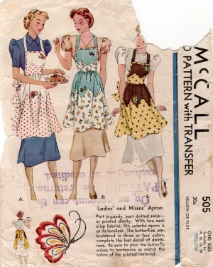 McCall 505 RARE Womens Zig Zag Colour Block Panelled Full Kitchen Aprons 1930s Vintage Sewing Pattern ONE SIZE