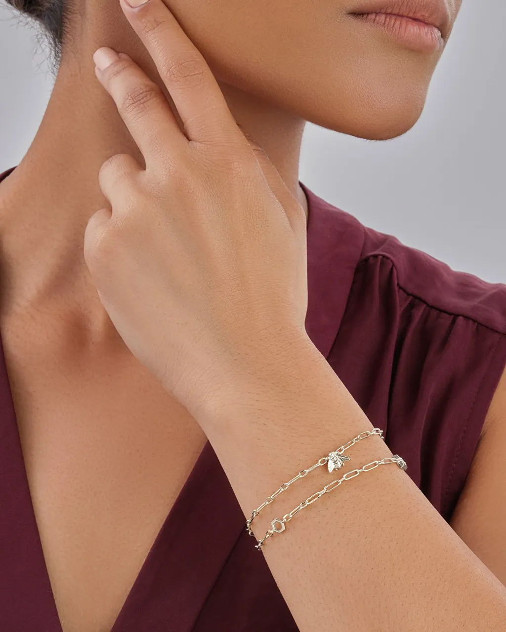 Melina CZ Charm & Layered Chain Bracelet