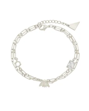 Melina CZ Charm & Layered Chain Bracelet