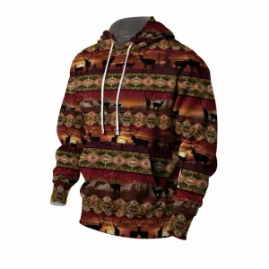 Men's Elk Shadow Stripe Printed Long Sleeve Fleece Hoodie 2409010815