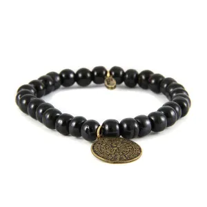 Mens Phaistos Coin Black Bone Bead Bracelet