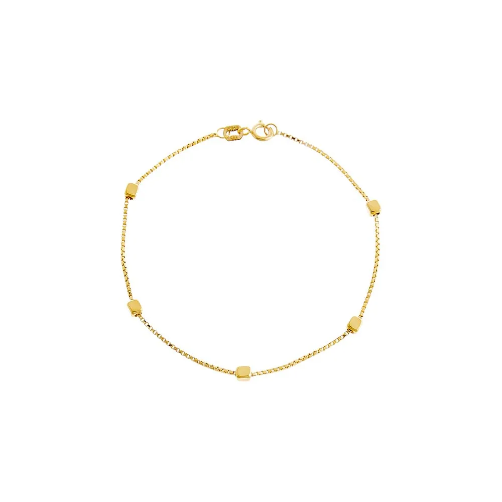Mini Cube Accented Box Chain Bracelet 14K