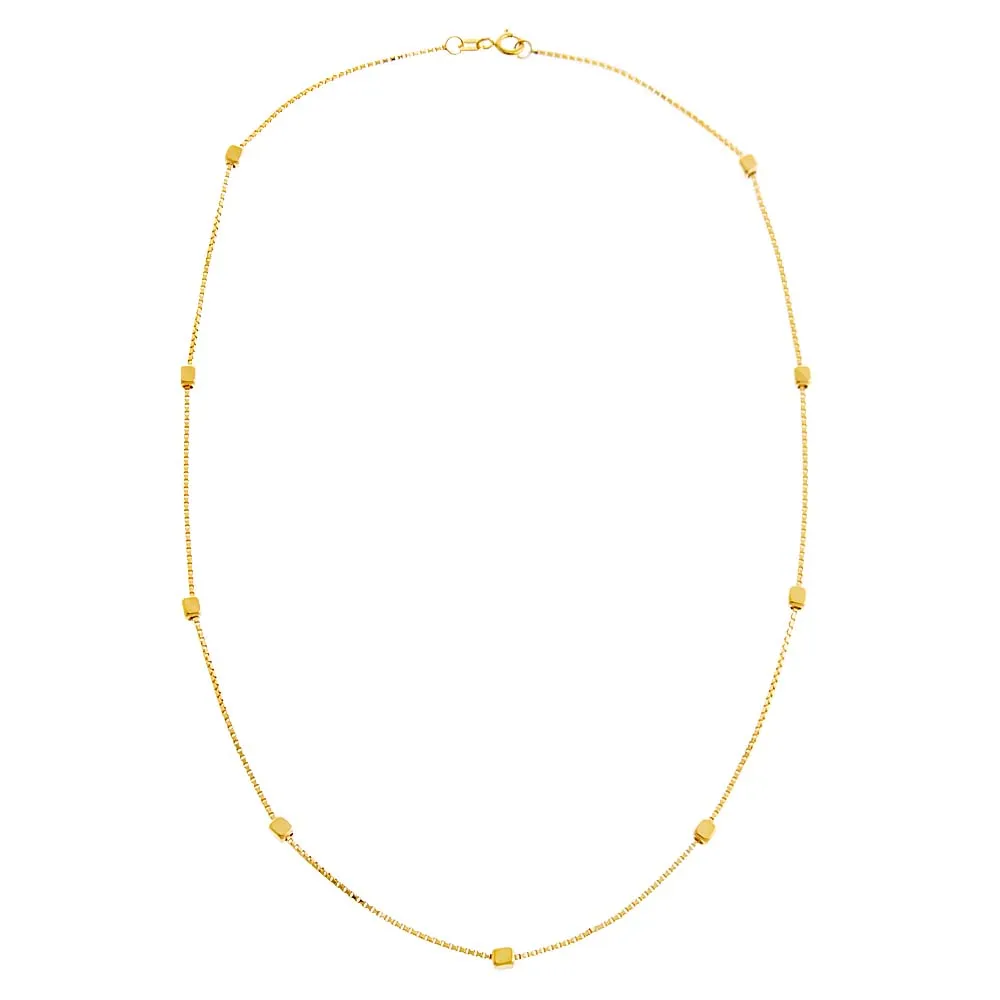 Mini Cube Accented Box Chain Necklace 14K