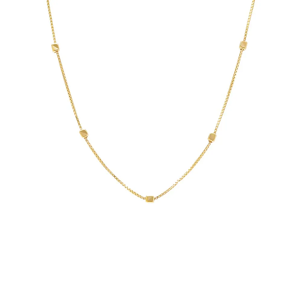 Mini Cube Accented Box Chain Necklace 14K