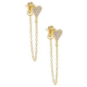 Mini Pavé Heart Chain Stud Earring