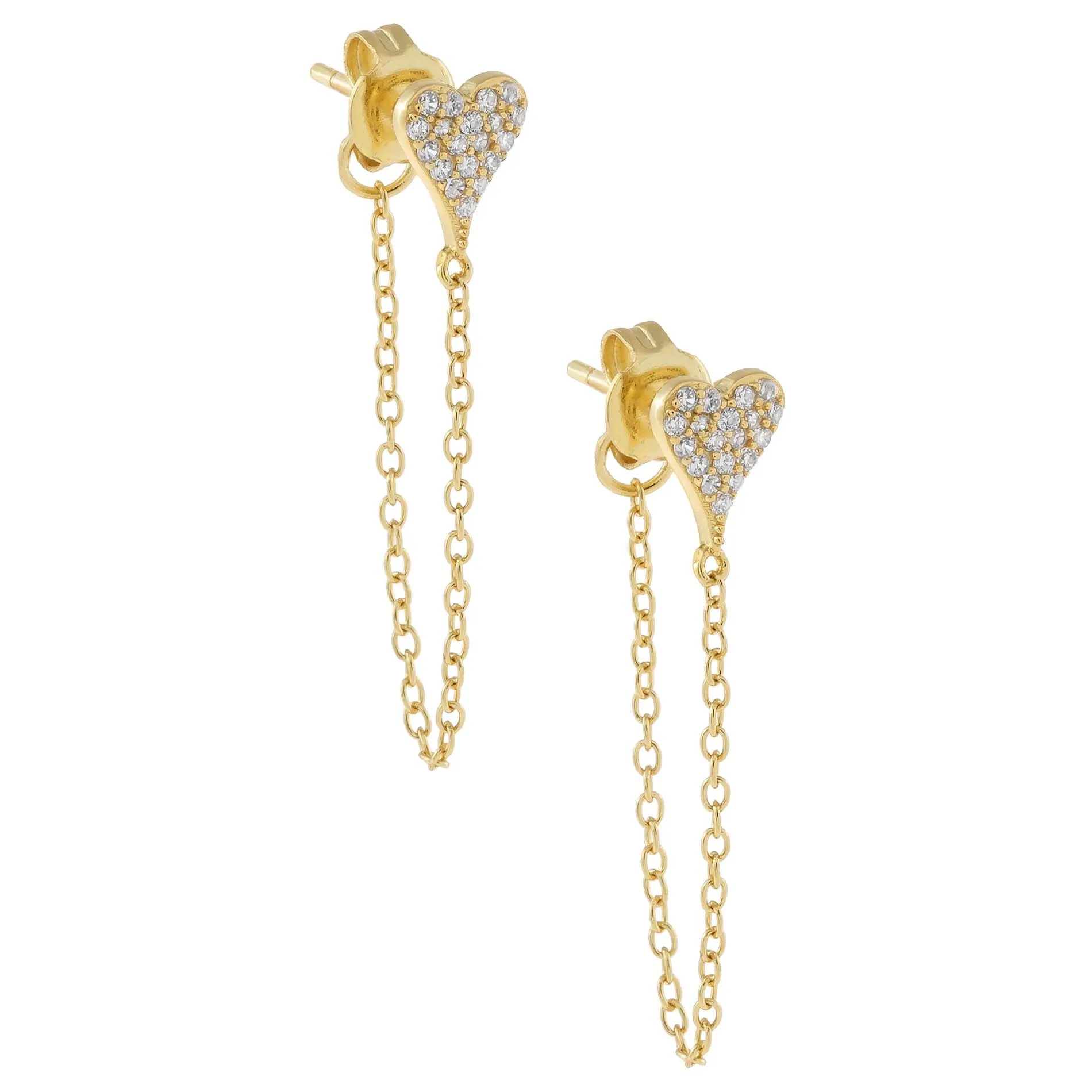 Mini Pavé Heart Chain Stud Earring