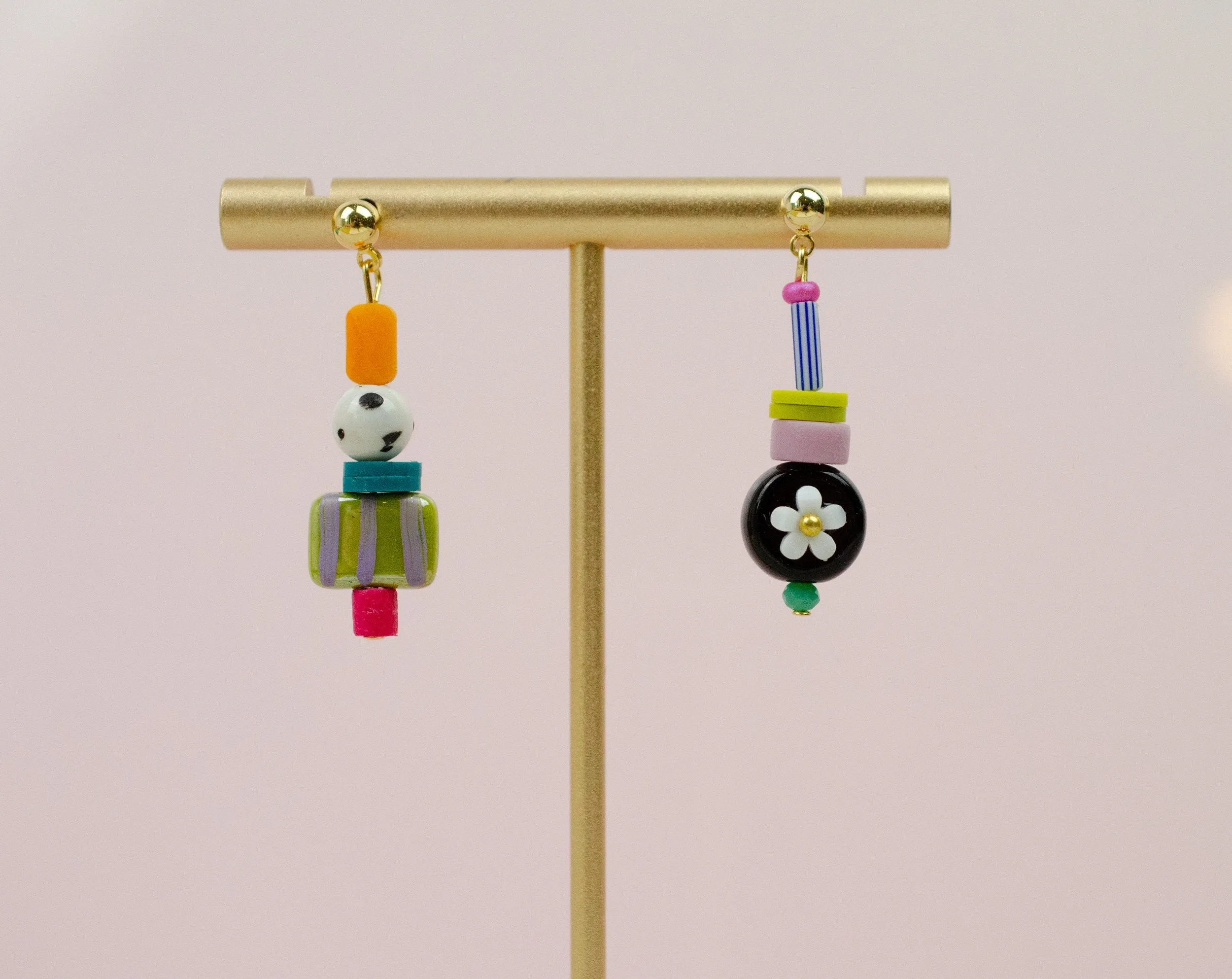 Mix Match Dangle Statement Earrings, colorful beaded earrings, colorful jewelry, gift for her, beaded earrings,mis match earrings