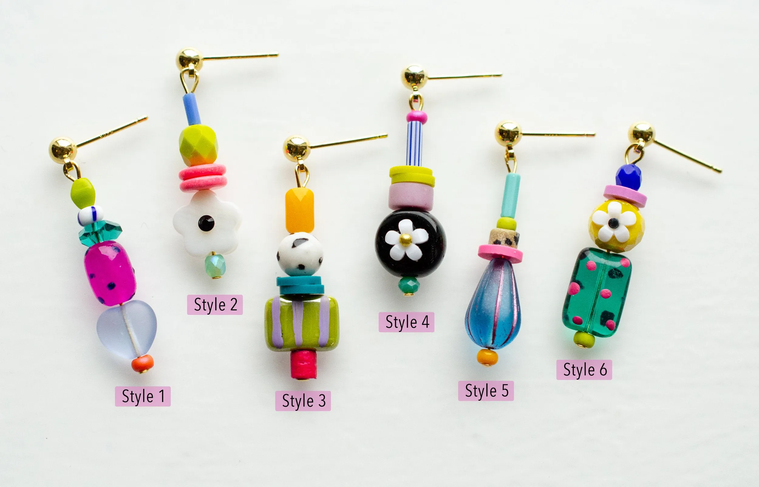 Mix Match Dangle Statement Earrings, colorful beaded earrings, colorful jewelry, gift for her, beaded earrings,mis match earrings