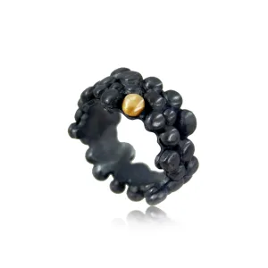 Molecular Ring Black with Gold Granule