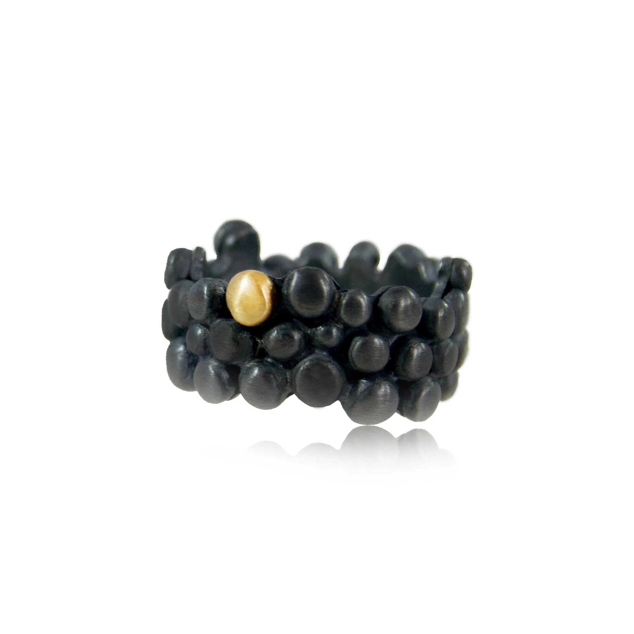 Molecular Ring Black with Gold Granule