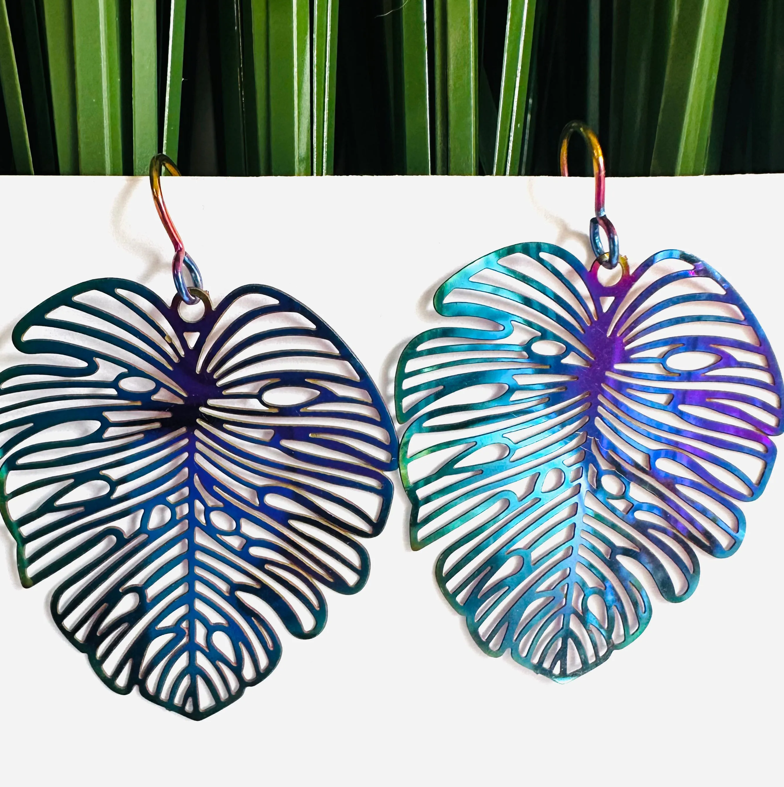 Monstera Leaf Colorful Earrings/Leaf Earrings /Niobium
