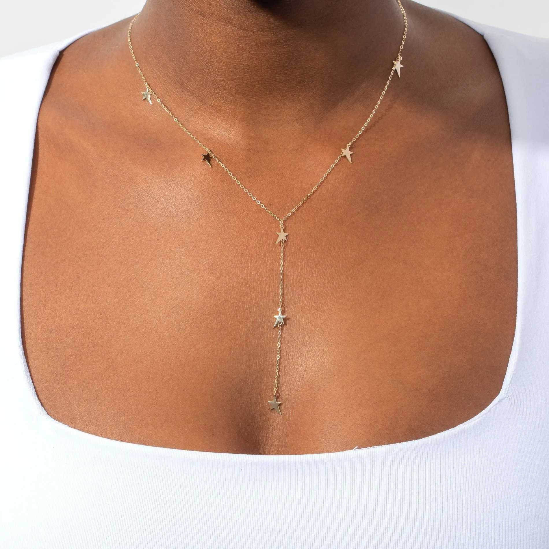 Multi Stars Lariat Necklace 14K