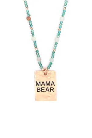 MYN1371 - HAMMER SQUARE "MAMA BEAR" PENDANT NECKLACE