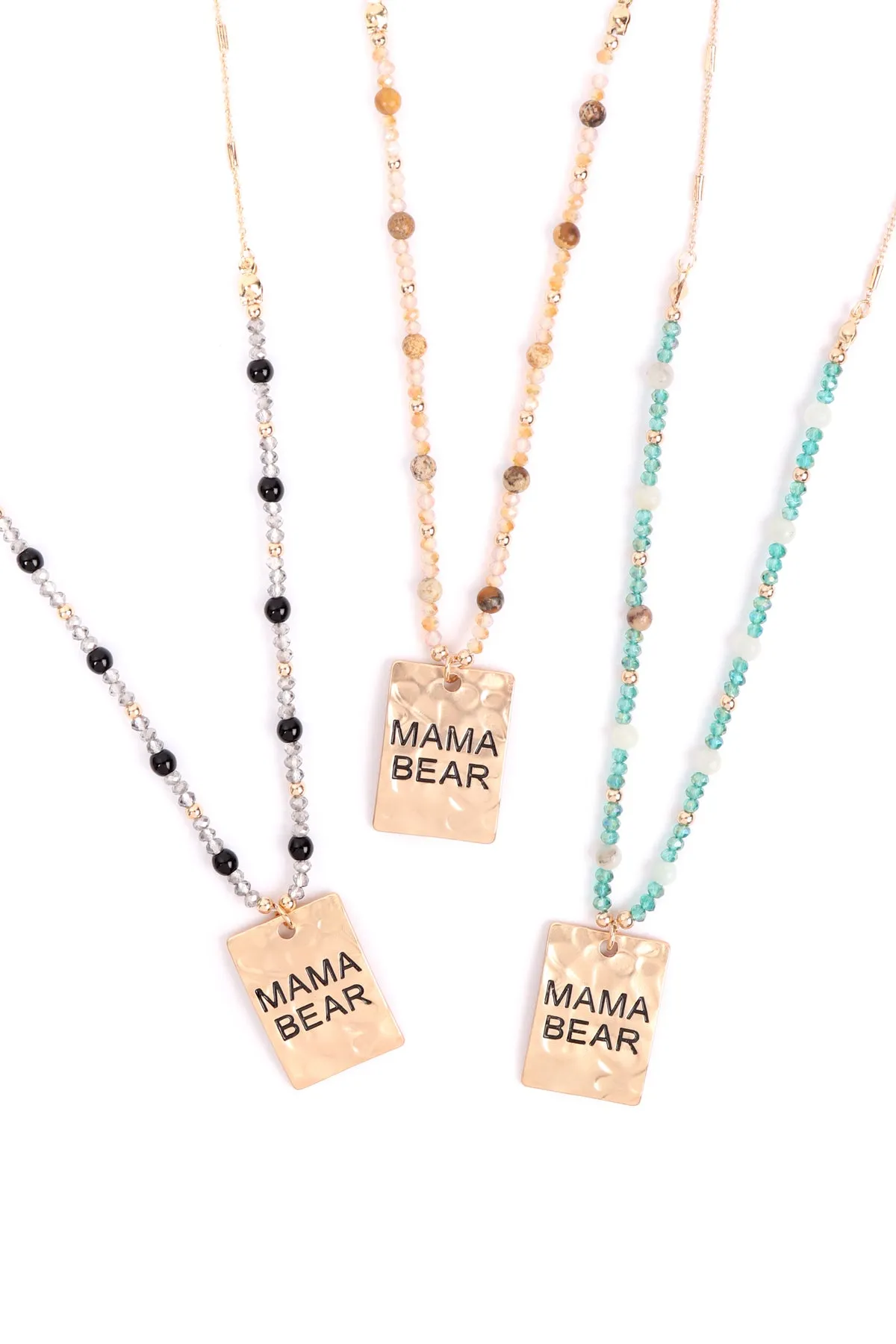 MYN1371 - HAMMER SQUARE "MAMA BEAR" PENDANT NECKLACE