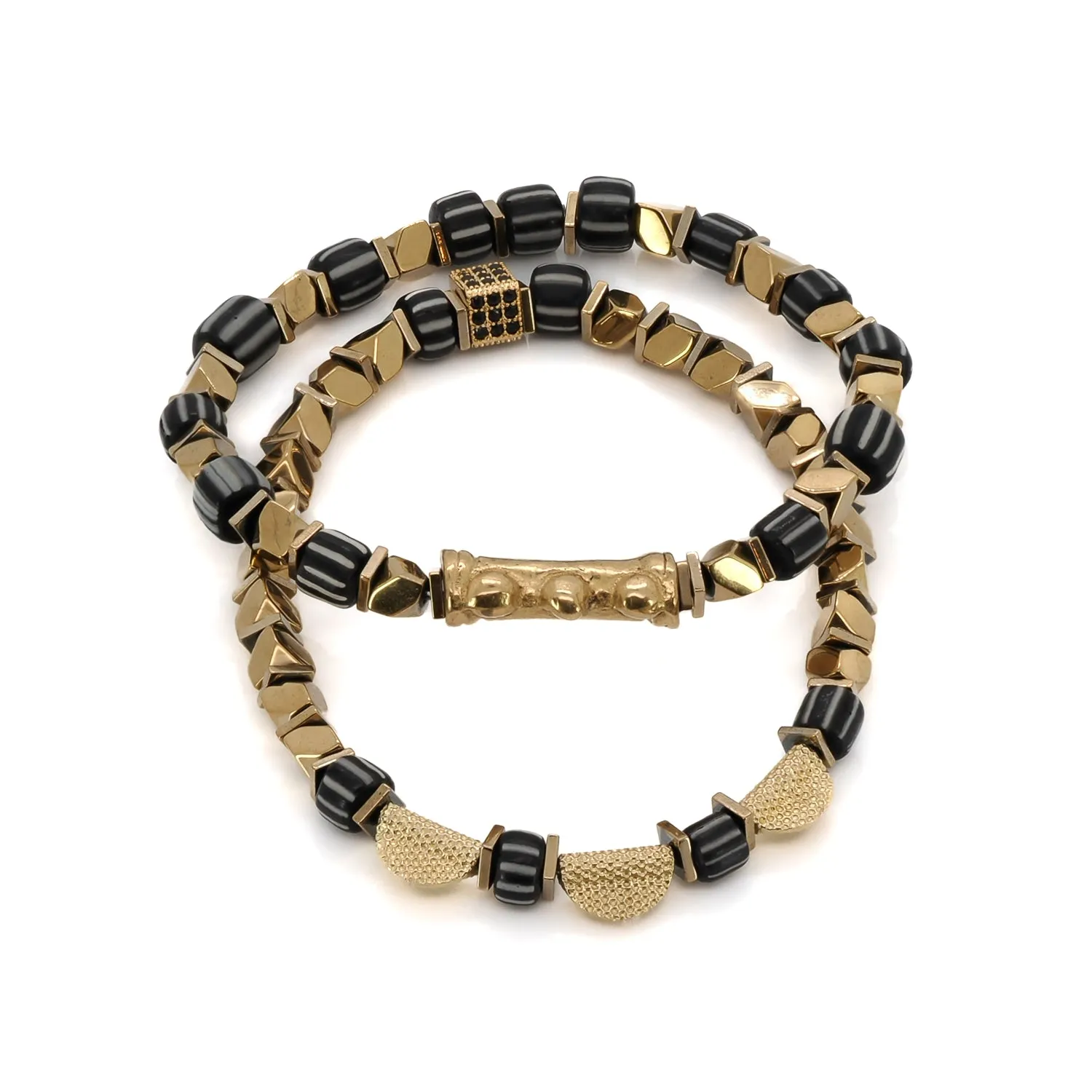 Mystic Beads Black & Gold Bracelet Set