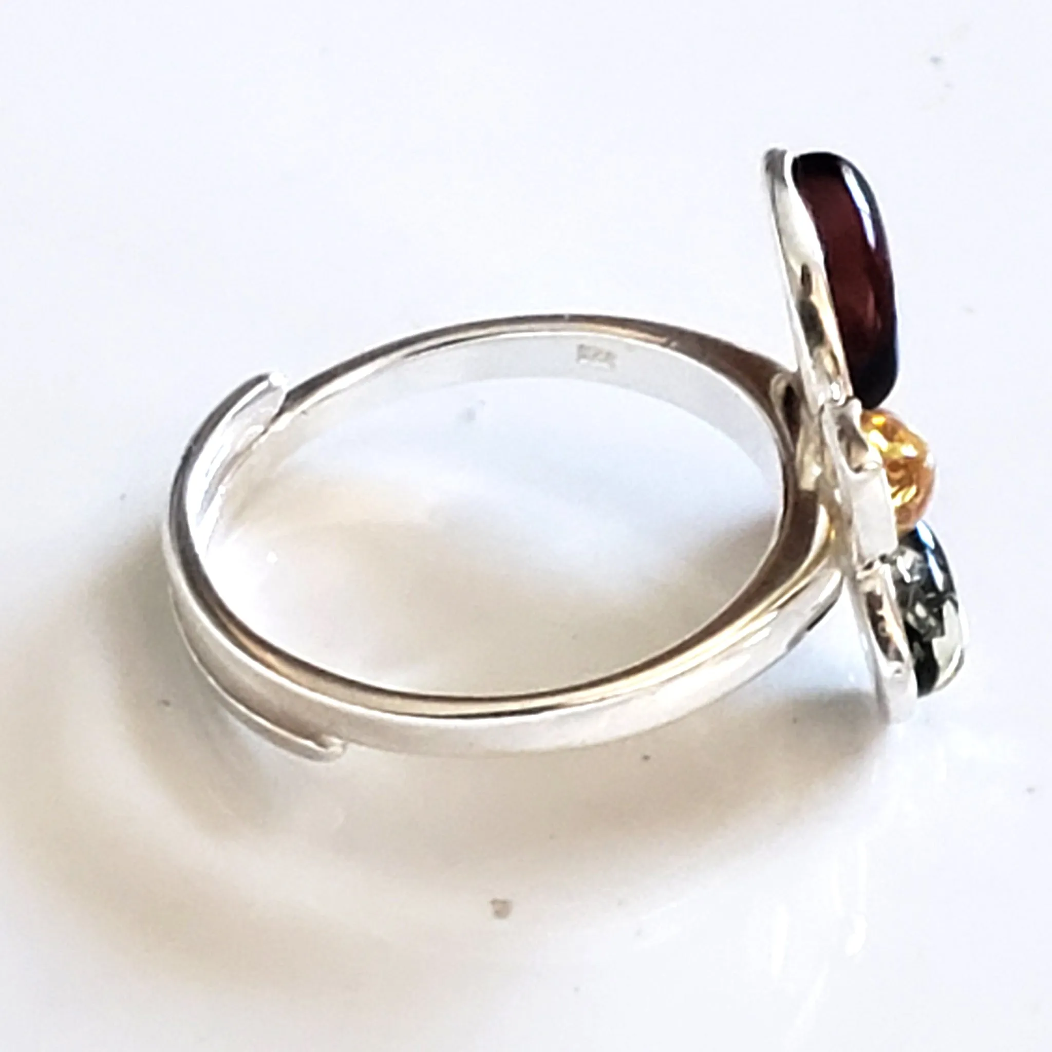 Natural Amber Butterfly Ring in Sterling Silver Setting / Adjustable Size 6-10