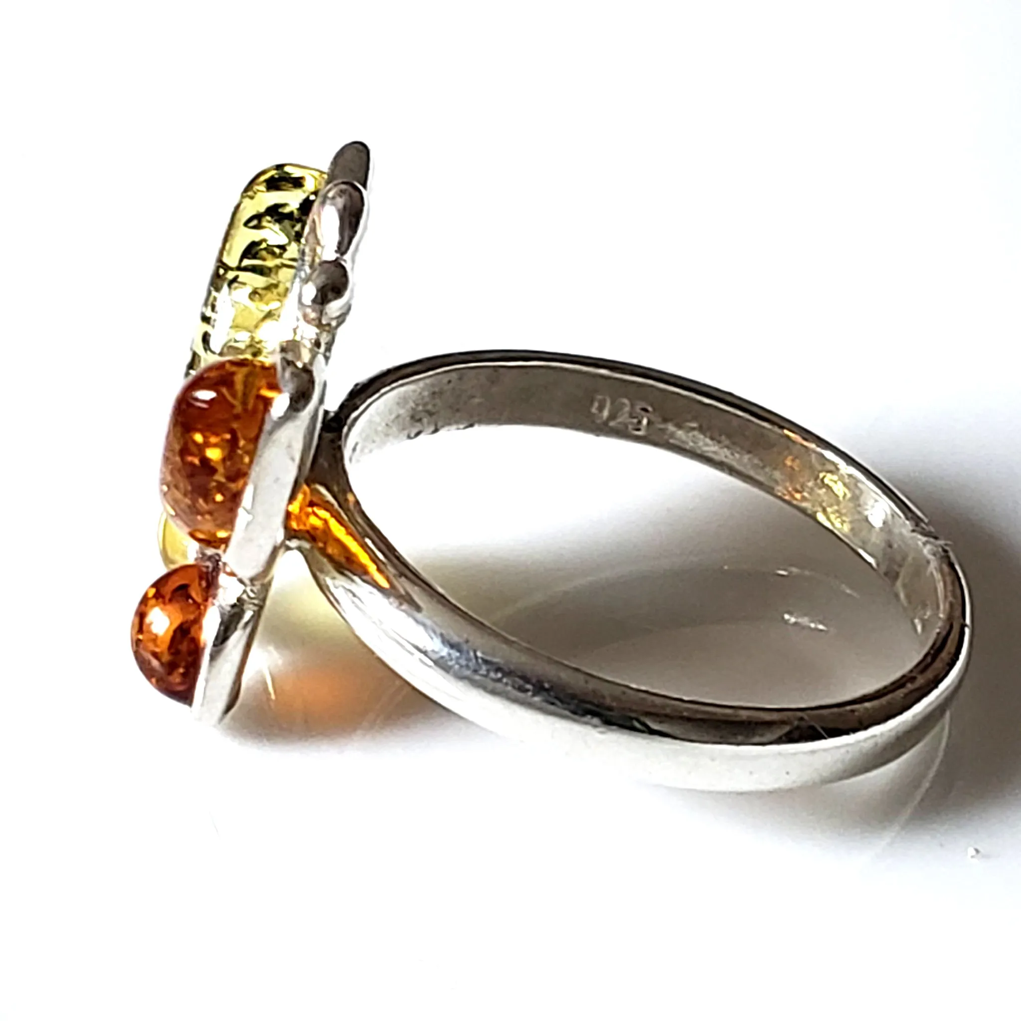 Natural Amber Butterfly Ring in Sterling Silver Setting