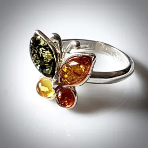 Natural Amber Butterfly Ring in Sterling Silver Setting