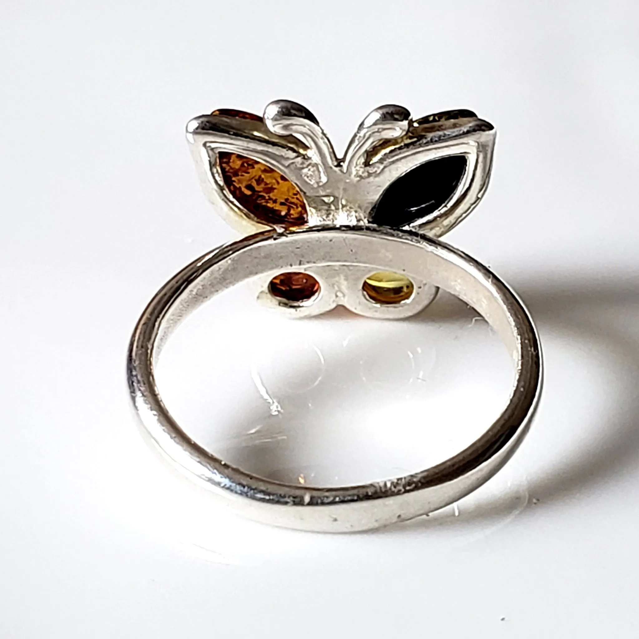 Natural Amber Butterfly Ring in Sterling Silver Setting