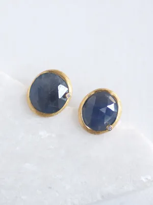 Natural Oval Sapphire with Diamond Stud Earrings