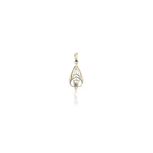 Natural River Pearl Art Nouveau Filigree Lavaliere Antique Pendant- 10K Yellow Gold