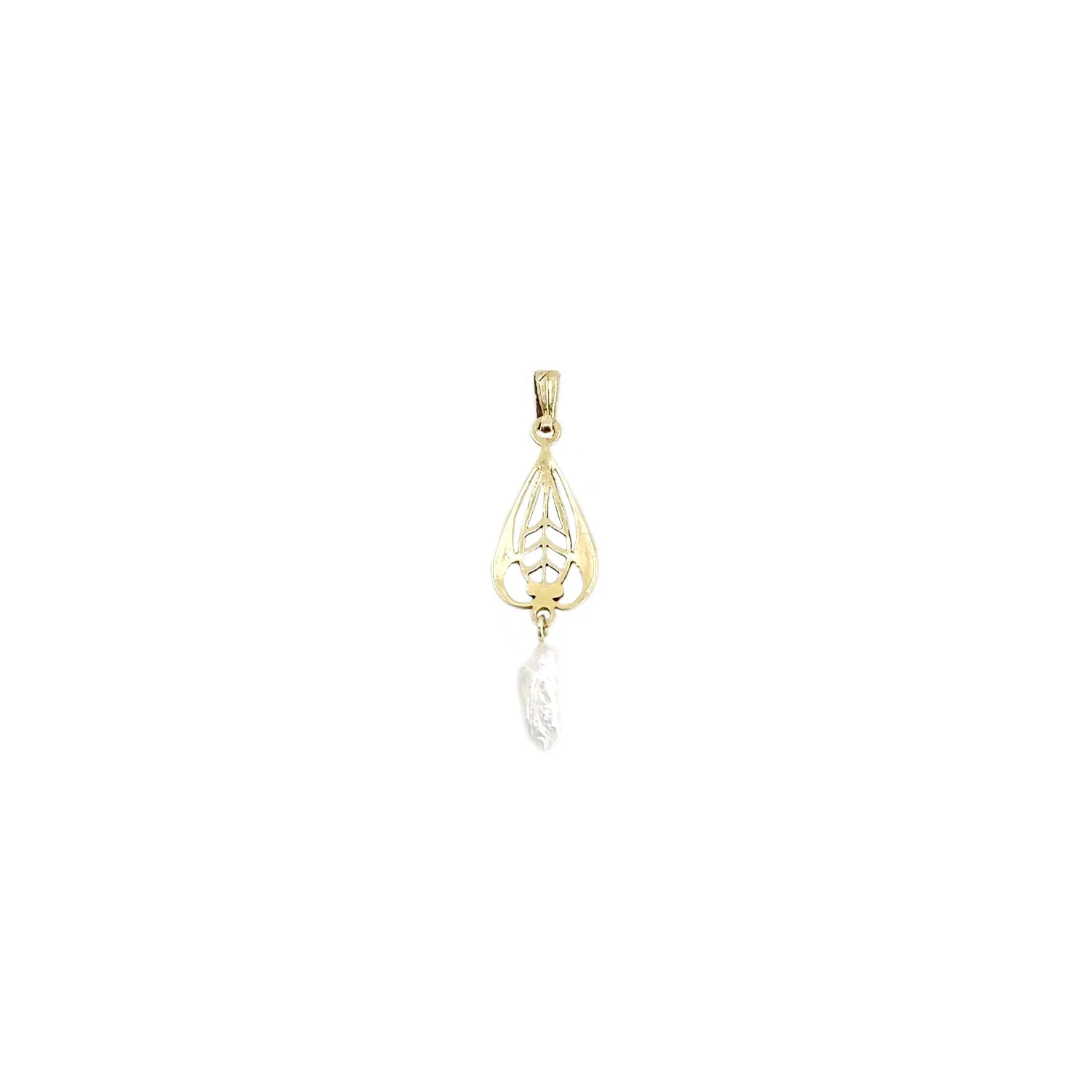 Natural River Pearl Art Nouveau Filigree Lavaliere Antique Pendant- 10K Yellow Gold