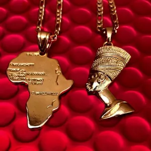 Nefertiti necklace and Africa pendant necklace set,men Africa necklace ,motherland Africa necklace,rihana Africa necklace hip hop jewelry