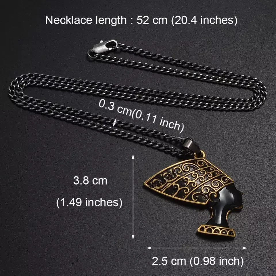 Nefertiti necklace , Egyptian jewelry , black Nefertiti charm