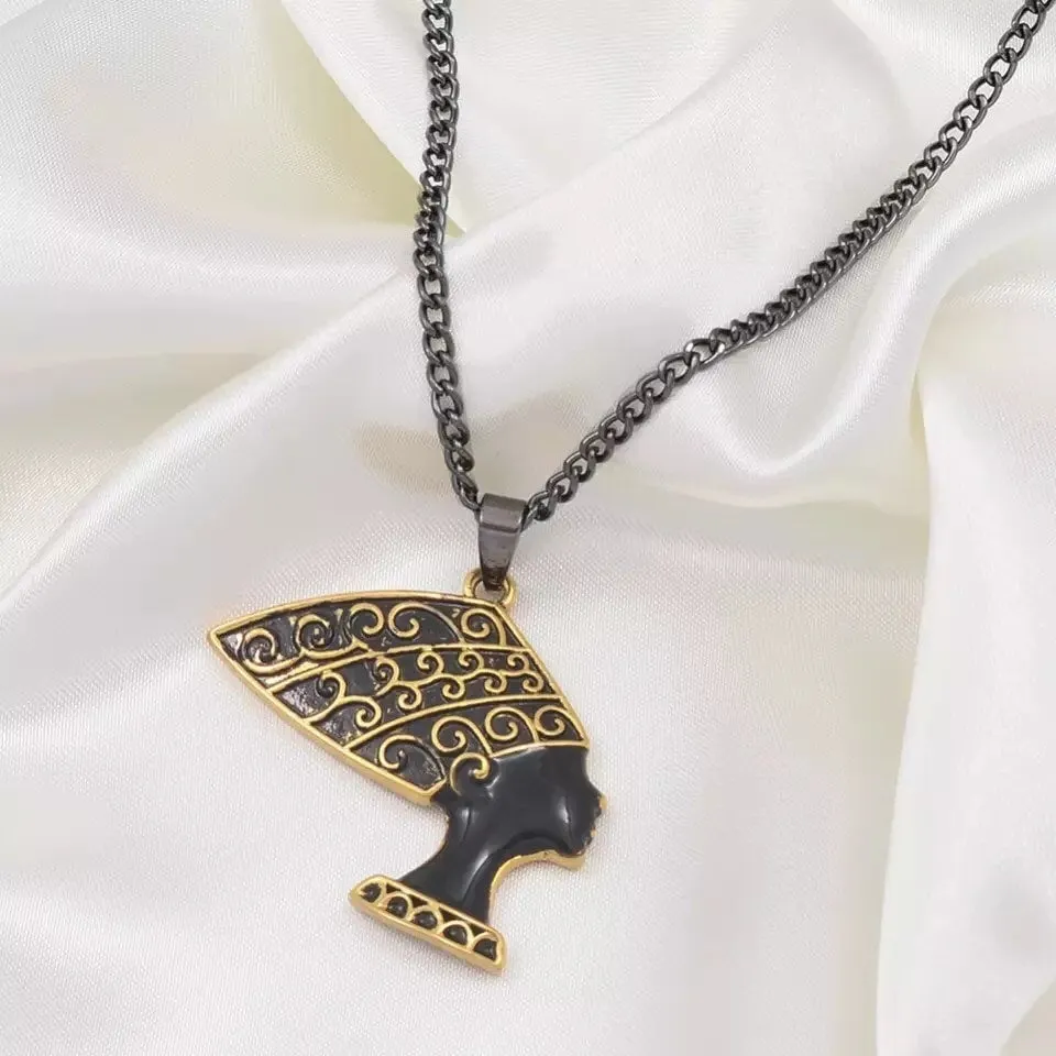 Nefertiti necklace , Egyptian jewelry , black Nefertiti charm
