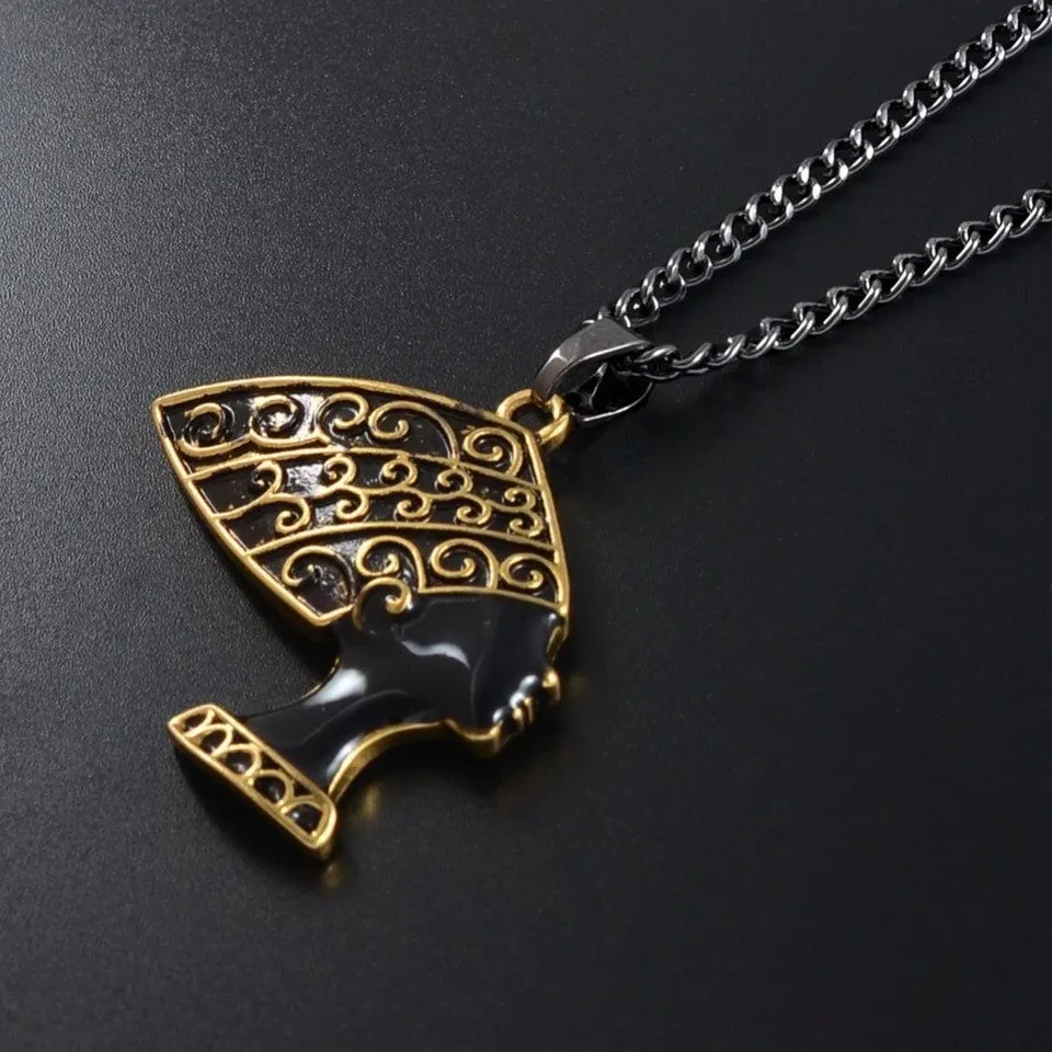 Nefertiti necklace , Egyptian jewelry , black Nefertiti charm