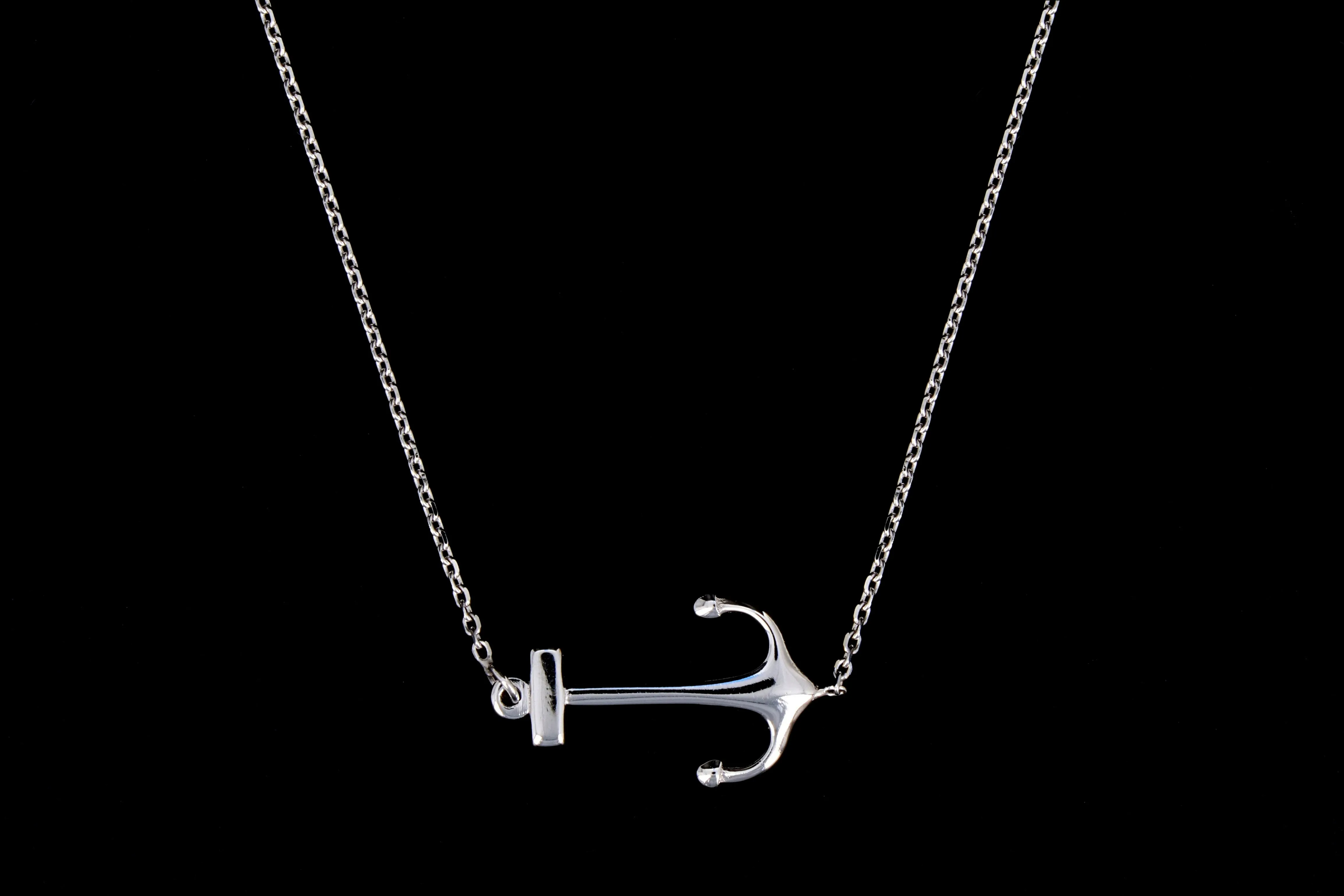 New 14K White Gold Anchor Necklace