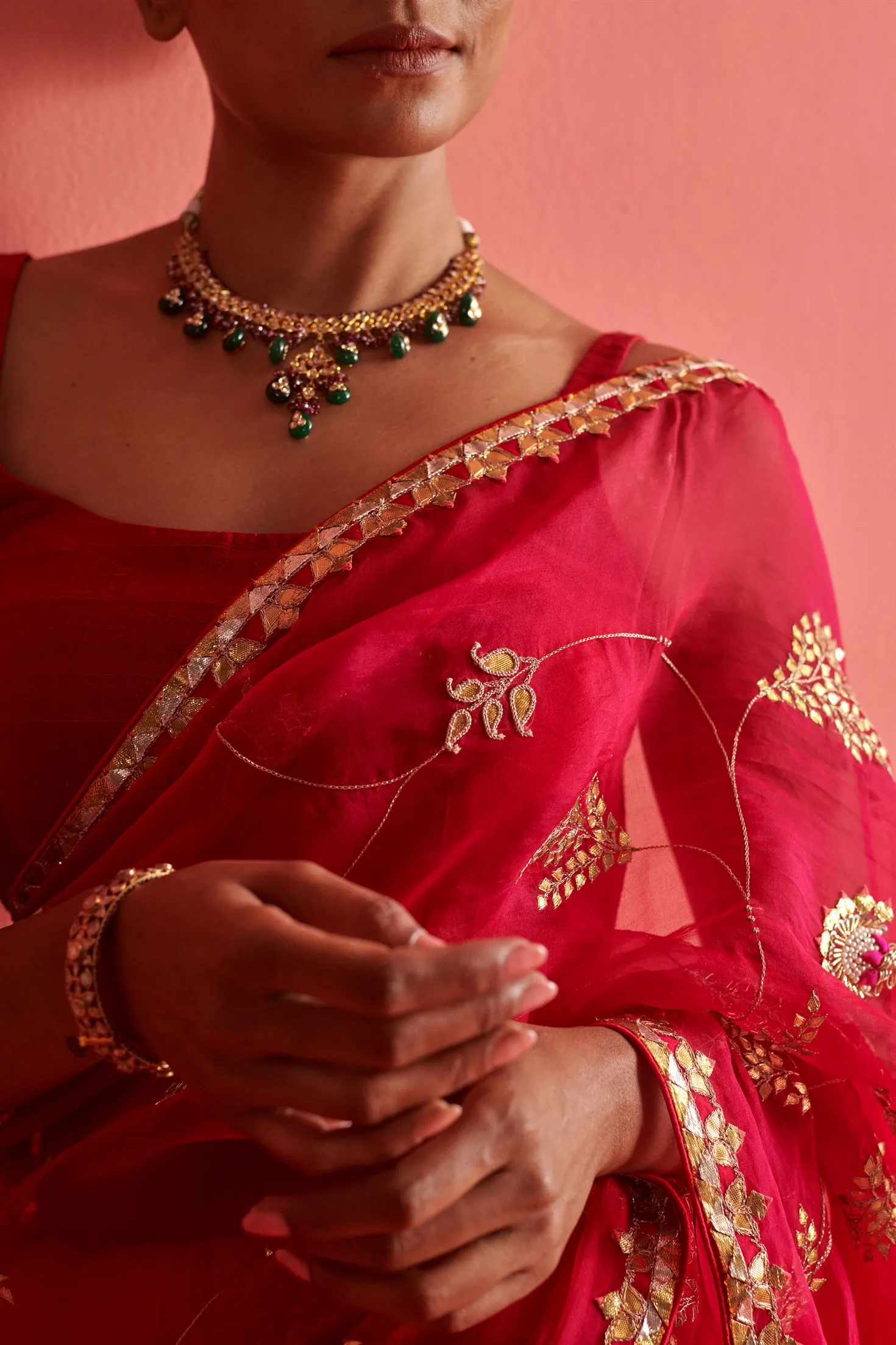 New Season Festive 2024-Saree-Organza/Mashru Silk 3pcs Rani-Red ombrÃ©-AS102-Fashion Wedding Edit Aarti Sethia