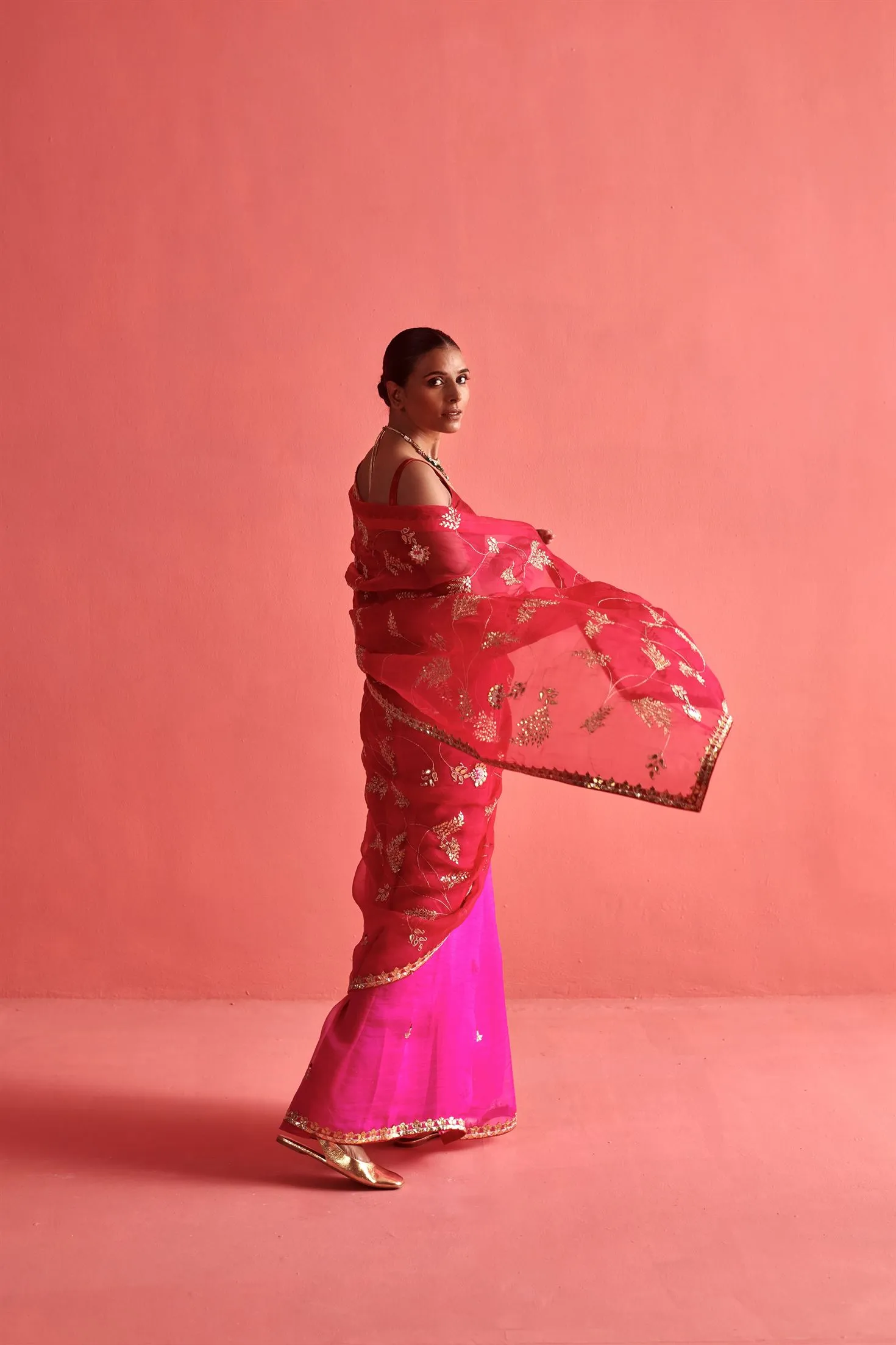 New Season Festive 2024-Saree-Organza/Mashru Silk 3pcs Rani-Red ombrÃ©-AS102-Fashion Wedding Edit Aarti Sethia