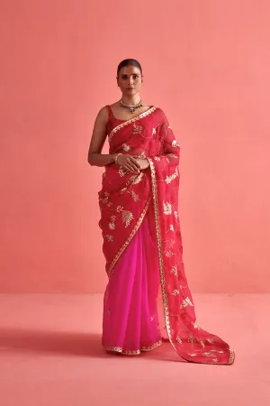 New Season Festive 2024-Saree-Organza/Mashru Silk 3pcs Rani-Red ombrÃ©-AS102-Fashion Wedding Edit Aarti Sethia