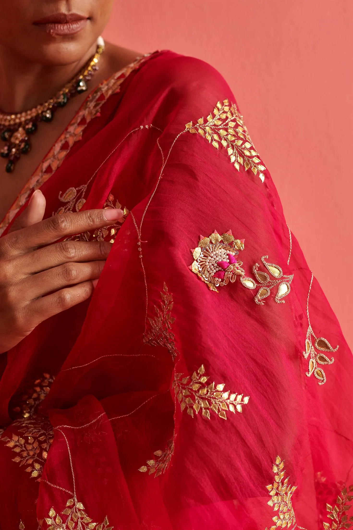 New Season Festive 2024-Saree-Organza/Mashru Silk 3pcs Rani-Red ombrÃ©-AS102-Fashion Wedding Edit Aarti Sethia