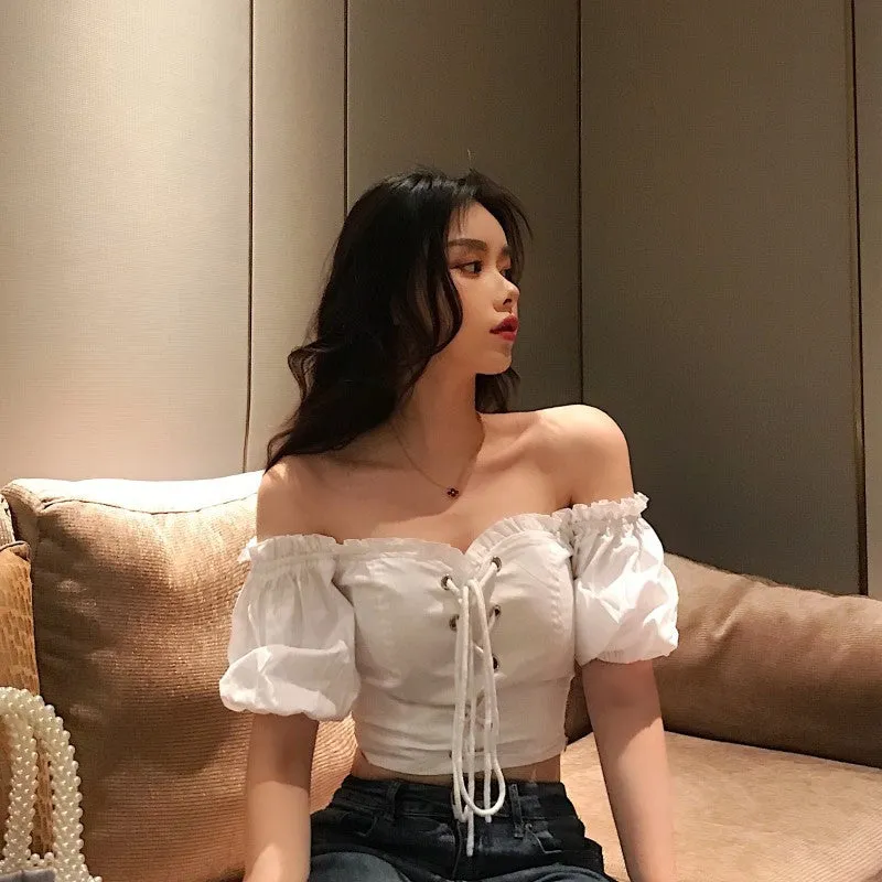[@_nikiica_] "RETRO STRAPLESS PUFF SLEEVE HIGH WAIST" TOP K051805REVIEW