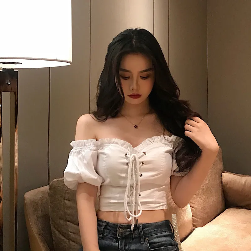 [@_nikiica_] "RETRO STRAPLESS PUFF SLEEVE HIGH WAIST" TOP K051805REVIEW