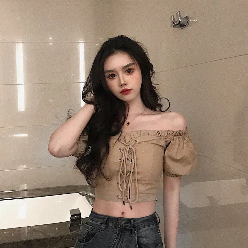 [@_nikiica_] "RETRO STRAPLESS PUFF SLEEVE HIGH WAIST" TOP K051805REVIEW