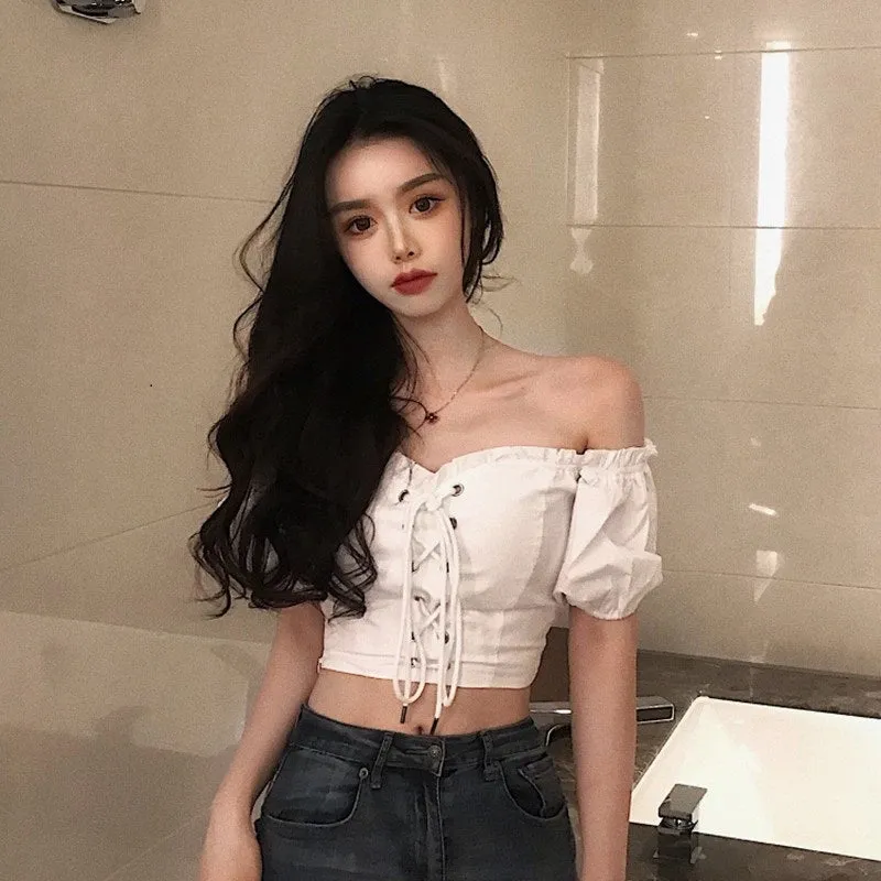 [@_nikiica_] "RETRO STRAPLESS PUFF SLEEVE HIGH WAIST" TOP K051805REVIEW