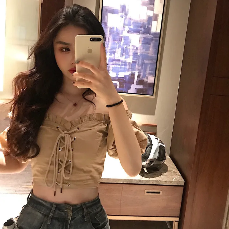 [@_nikiica_] "RETRO STRAPLESS PUFF SLEEVE HIGH WAIST" TOP K051805REVIEW