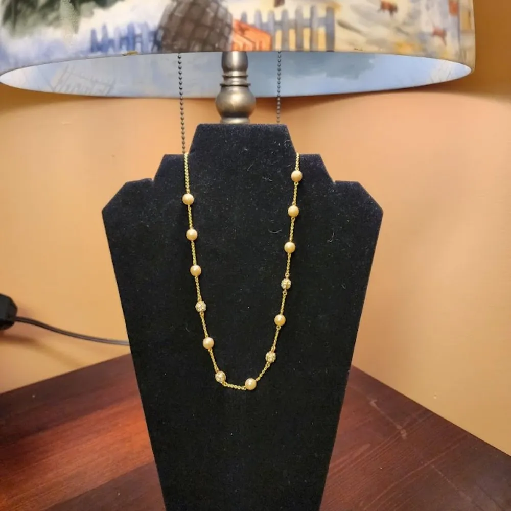 Nolan Miller Glamour Collection Goldtone Faux Pearl Rhinestone Necklace
