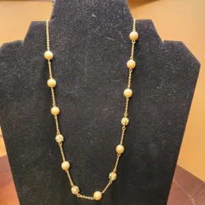 Nolan Miller Glamour Collection Goldtone Faux Pearl Rhinestone Necklace