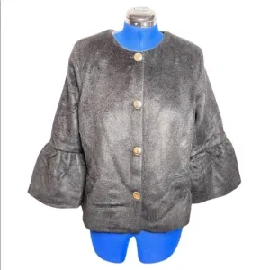 NWOT Jessica‎ London 16W black wool blend silver button retro bell sleeve coat