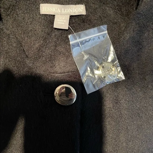 NWOT Jessica‎ London 16W black wool blend silver button retro bell sleeve coat