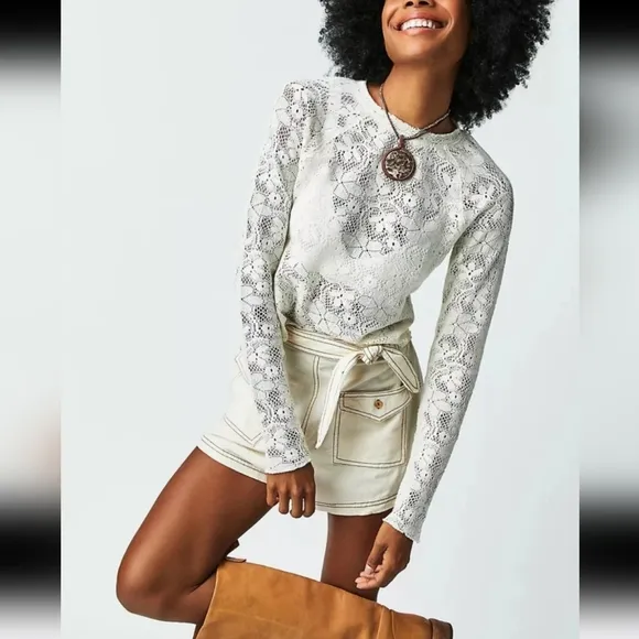 NWT Free People Ynez Retro Tie Waist Pocket Shorts Size L